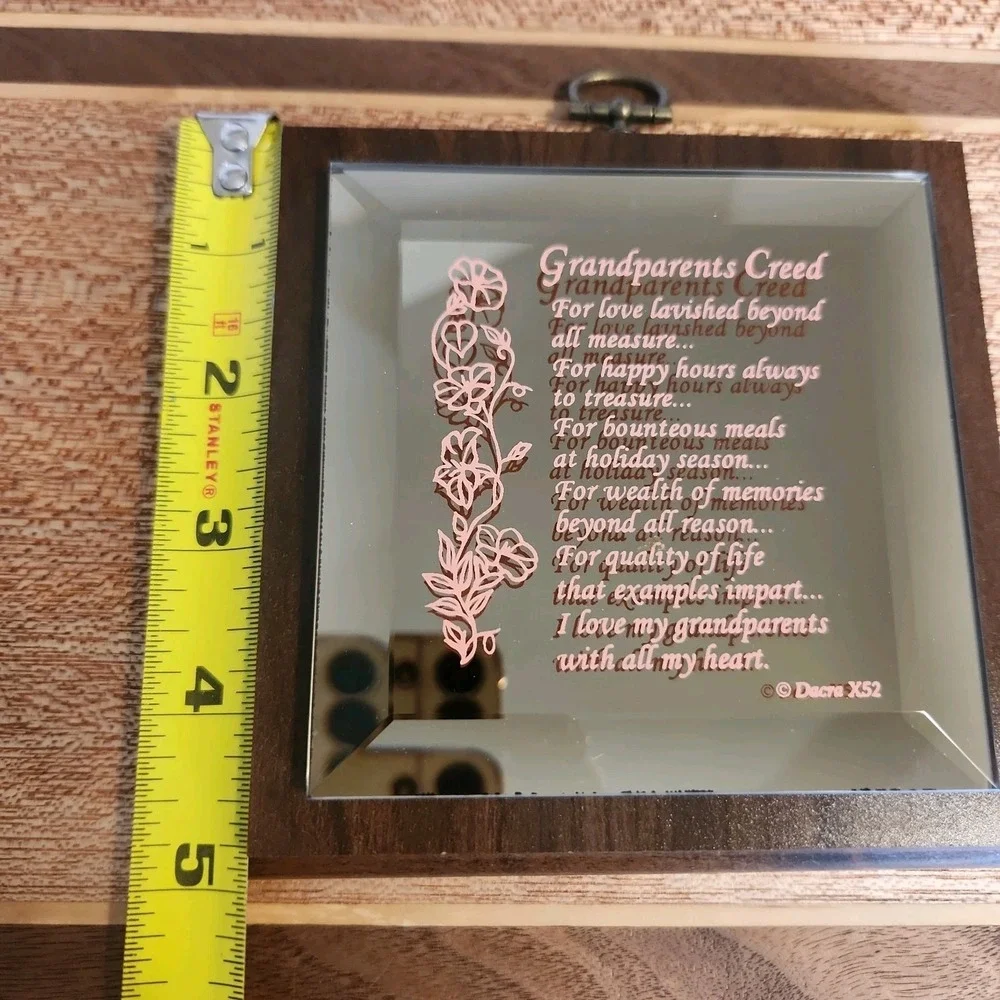 Vintage Dacra X52 Grandparents Creed Beveled Mirror Wall Plaque Floral Wood Gift